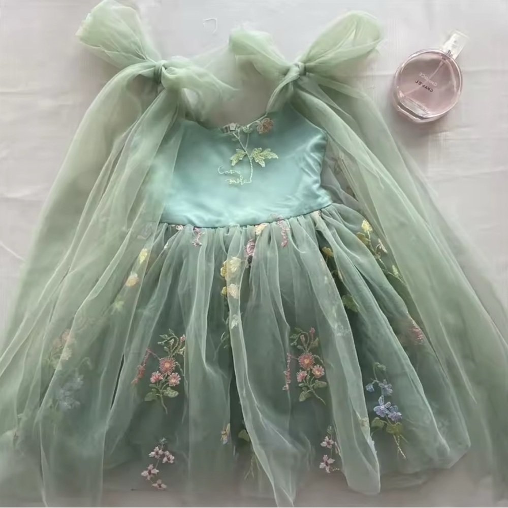 Elegant Green Floral Kids Dress